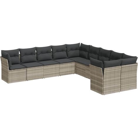 Maison Exclusive - Set Divano Giardino 10 pz con Cuscini Grigio Chiaro Polyrattan (1/3)