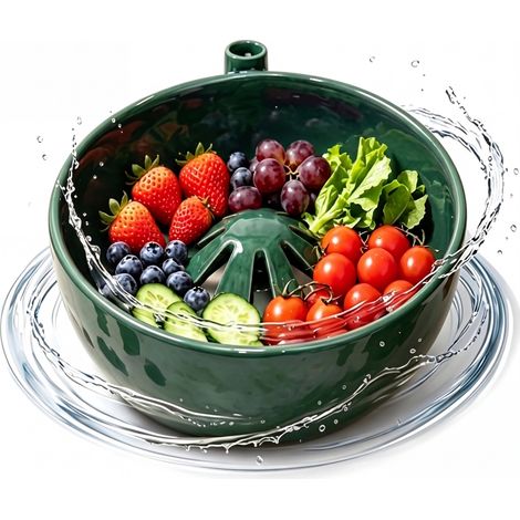 Irovami – Laveur de fruits auto-rotatif en céramique – Bol à baies auto-essoreur – Nettoyage doux sans écrasement – Pour fraises, myrtilles, tomates cerises – Blanc – Diamètre 26,7 cm