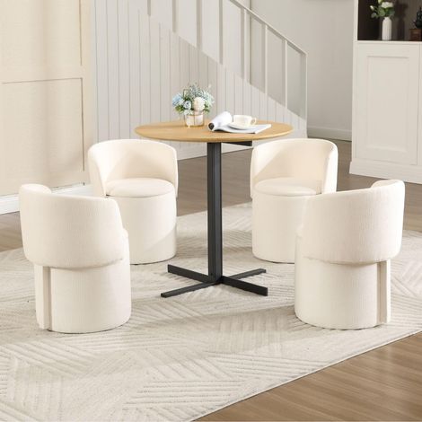 Wahson Set of 4 Chenille Dining Chairs, Upholstered Barrel Chairs with Folding Backrests and Hidden Storage, Kitchen and Dining Room Chairs, White