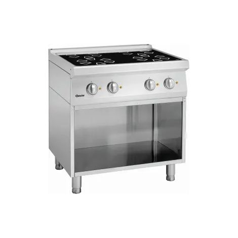 Fourneau inox vitro électrique 4 feux, sur support ouvert, 9200 W, 400 V - TRI