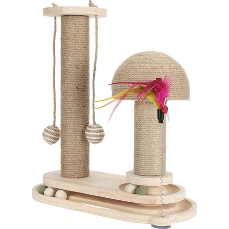 Griffoir pour chat avec circuit à balles à 2 niveaux, grand griffoir interactif pour chatons avec baguette de stimulation pour chats d'intérieur, plateau tournant ovale en forme de champignon (1/5)