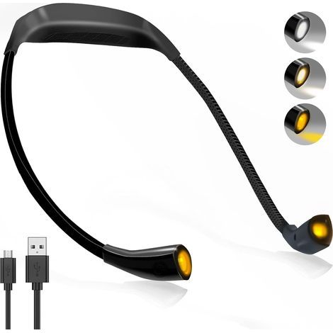 Neck Book Reading Lamp, 3 Colors and Stepless Dimming, Flexible LED Book Lamp Rechargeable 80 Hours Duration, Bendable Arms, 1600K-6500K Reading Light Perfect for Reading, Knitting, Camping, Repairing (1/5)