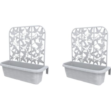 Set de 2 jardinières de balcon en plastique "Rondine" - Blanc - L 60 x l 20 x H 64 cm - Livraison gratuite (1/5)