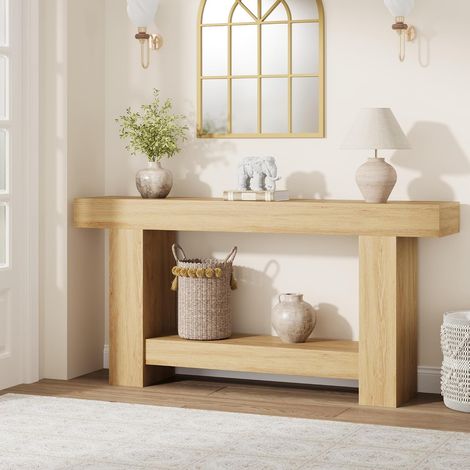 Table Console Farmhouse 160 cm en Bois avec 2 Niveaux, Marron (1/5)