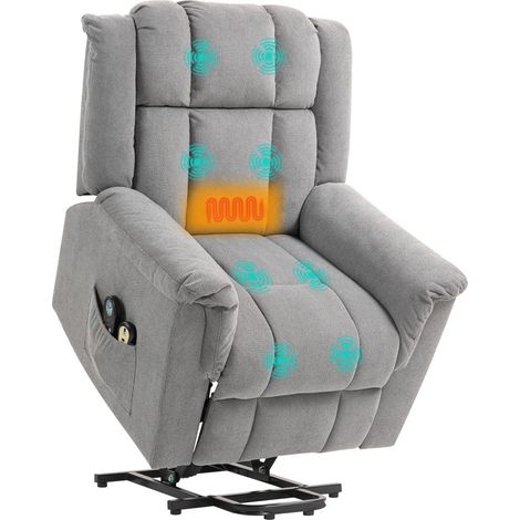Fauteuil releveur électrique avec massage et chauffage, dossier inclinable en chenille gris foncé pour salon (1/5)