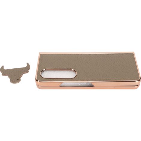 Étui en cuir de vachette véritable nano-électroplaqué avec motif étoile pour téléphone pliable Samsung Galaxy Z Fold 4, résistant aux rayures, gris éléphant. (1/5)
