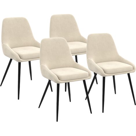Idmarket – Lot de 4 chaises THALYA en velours beige avec accoudoirs – Design vintage élégant – Assise moelleuse pour confort optimal – Pieds en métal noir