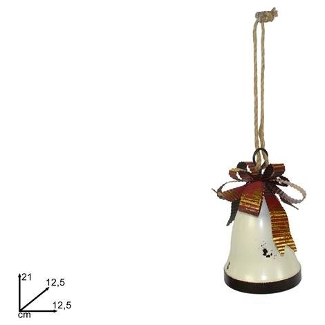 Decorazione Natalizia Campanella in Metallo Bianca con Fiocco 21 x 12,5 cm