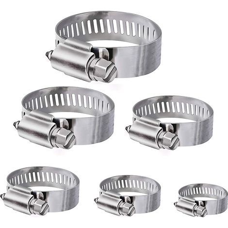 Tuyau Clips, 36 pièces réglable 6–51 mm Gamme en acier inoxydable Colliers de serrage Assortiment de 8 tailles pour famille Tuyau d'eau, réservoir de gaz, tube d'automobiles, etc.