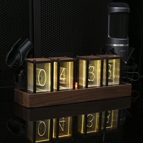 Digitale Nixie-Röhrenuhr aus Holz fürs Schlafzimmer, einfache Alarmeinstellungen und 12/24-Stunden-Anzeige – ein Retro-Geschenk zur Dekoration von Büro und Schlafzimmer