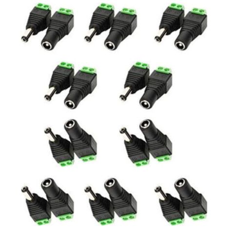 5,5mm x 2,1mm DC Femelle DC Mâle Adaptateur 12V DC Jack Connecteur Prise DC Fiche DC Tonneau pour Caméra CCTV LED Strip Bande LED ou d'autres Dispositifs de DC 5V-24V (10Femelle + 10mâle)
