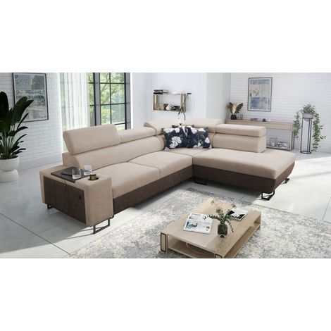 Modernes Luxus-Ecksofa mit Schlaffunktion MELODY VII Tauro/Freya Braun/Dunkelbeige Rechts (1/5)