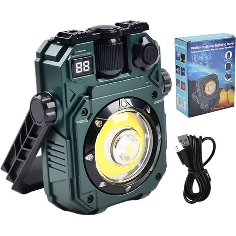 Lampe torche - Lampe de travail rechargeable - LED magnétique, torche portable solaire avec 5 modes d'éclairage, lanterne de camping étanche pour outdoor, réparation auto et atelier