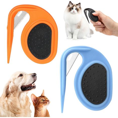 Lot de 2 brosses multifonctions pour chats et chiens à poils longs, avec massage et peigne pour démêler et éliminer les poils morts (bleu + orange)-AquaForge