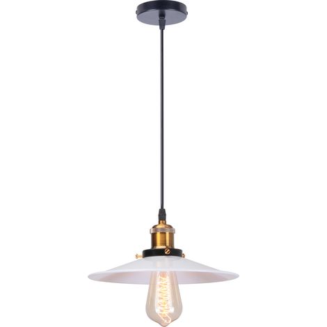 Industrial Pendant Light Chandelier with Ø26cm Lamp Shade Vintage Metal Iron Hanging Ceiling Lamp White