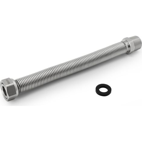 Tuyau Flexible Ondule en Acier Inoxydable de 1/2" 15/21 - Longueur Réglable de 200 à 400 mm - Tuyau de Raccordement Universel en Acier Inoxydable (1/5)
