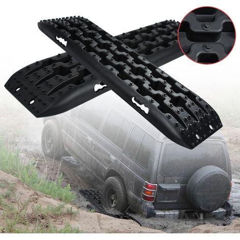 AUFUN 2pcs Voiture Plaque D'Evacuation D'Urgence Tapis De Traction Aide Antiderapant Pour La Plupart Des SUV Voitures Et Fourgonnettes Aide à la traction portable Noir