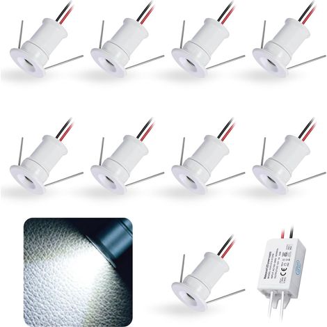 9 pcs Spot LED Encastrable, 1W 12V IP65 Étanche, Aluminium 15mm Pour Meuble Escalier Armoire