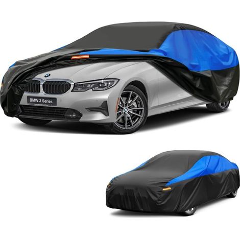 Wasserdichte und atmungsaktive Autoabdeckung, Plane für BMW 3er und 4er E90 F30 G20 F32 F33 F36 G22, Schwarz/Blau. Vollständiger Schutz vor Regen, Sonne und Staub.