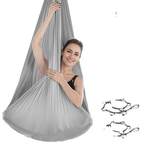 Ensemble de hamac de yoga aérien, 100 % polyester, 5,5 mètres x 3 mètres, capacité de 300 kg (1/2)