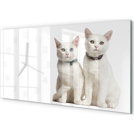 Horloge Murale Facile à Suspendre 60x30 cm Décoration Murale Élégante Chats blancs (1/5)