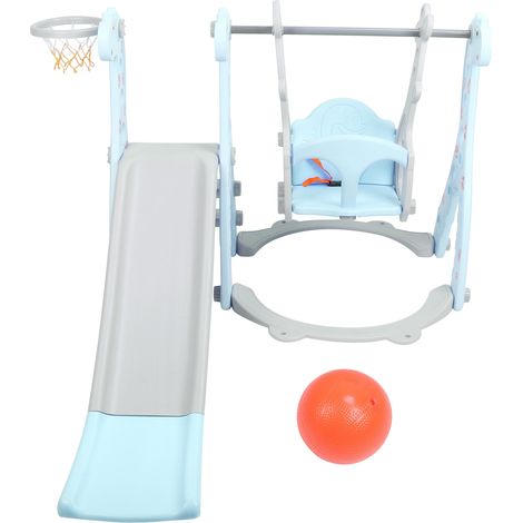 Set di altalene per arrampicata per bambini con canestro da basket Set di scivoli da gioco per bambini all'aperto e al chiuso Blu (1/5)