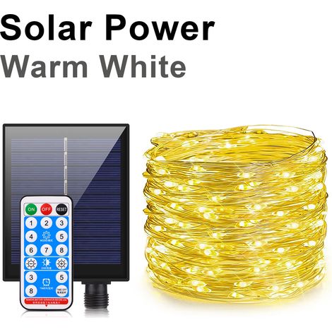 Guirlande lumineuse solaire LED étanche à charge rapide (20 m, 200 LED blanc chaud) - Grande lampe solaire compatible avec la décoration de jardin de Noël (1/5)