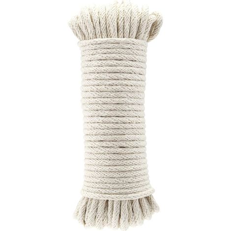 Cuerda trenzada de algodón natural, multiusos, para tender la ropa (12 mm x 15 m, color blanco roto) (1/5)