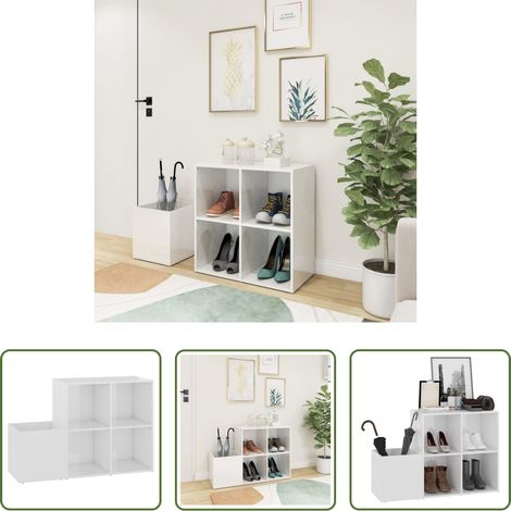vidaXL Holzschrank - Flur-Schuhschrank Hochglanz-Weiß 105x35,5x70 cm Holzwerkstoff (1/5)