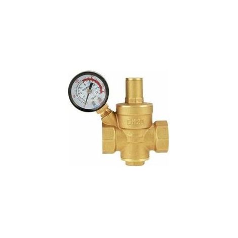 Reductor de presión de agua de latón, regulador de presión de agua ajustable de latón DN20 con manómetro. (1/5)