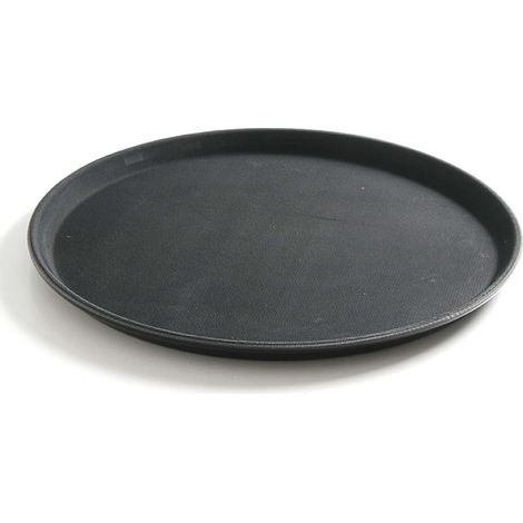 Bandeja de camarero redonda antideslizante y resistente, diámetro 36 cm - negra