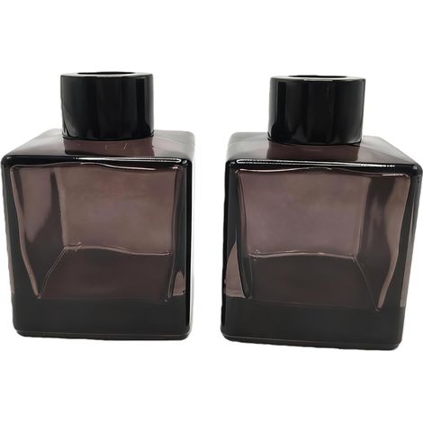 Lot de 2 flacons diffuseurs de parfum vides carrés en verre rechargeables avec bouchon noir pour décoration de bureau à domicile et bureau 100 ml (1/5)