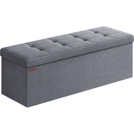 Songmics – Banc de rangement pouf en velours gris ardoise – Couvercle, 2 boîtes, séparateur amovible – 38 x 110 x 38 cm, charge 300 kg (1/5)