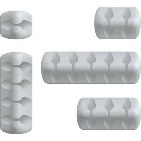 (Grigio) Organizzatore da scrivania con fermacavi - Confezione da 5 - Fermacavi in silicone - Pubblicità fissa - AquaForge