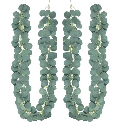 Guirnalda artificial de eucalipto de 2 piezas, 1,8 m, 146 hojas de eucalipto, planta artificial de eucalipto, ideal para bodas, jardines, decoración de paredes y para colgar. (1/5)