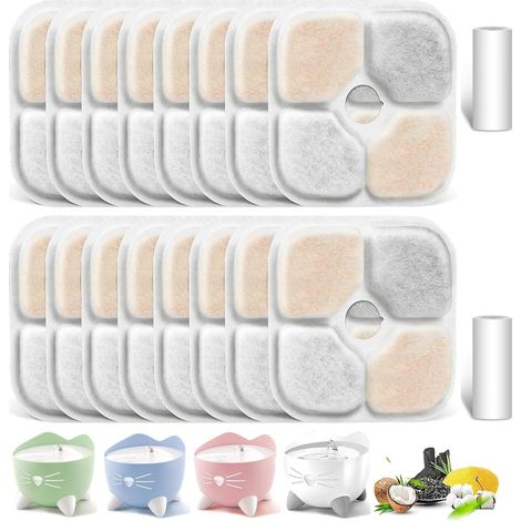 16 filtri di ricambio + 2 tubi flessibili compatibili con fontanella per gatti, sistema di tripla filtrazione con resina e carbone attivo, accessori per fontanelle da 2,5 l-3 l