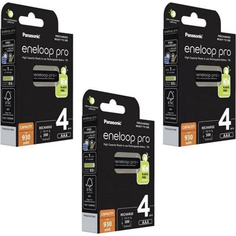 Panasonic Batterie Pile Ricaricabili 12 ministilo AAA Eneloop Pro 900mAh 4HCDE/4BE - PA026