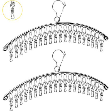 Séchoir à linge - Petit brise-vent - Acier inoxydable courbé - Lot de 2 avec 40 clips