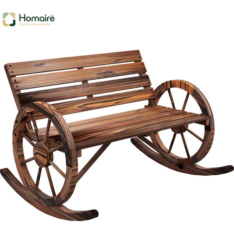 HOMAIRE Schaukelbank en bois 2 places avec accoudoirs, résistante jusqu'à 240 kg, design bois brûlé pour jardin et balcon (1/5)