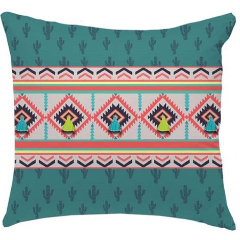 Coussin ethnique à pompons en coton 40x40cm (1/2)