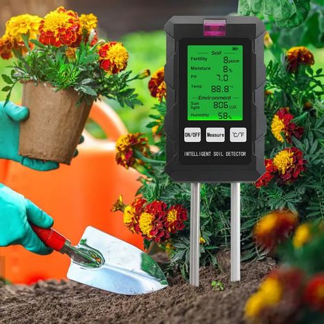 Testeur de pH du Sol 6 en 1, Testeur pour Humidité/Fertilité/pH/Température/Lumière/Humidité Ambiante (1/5)