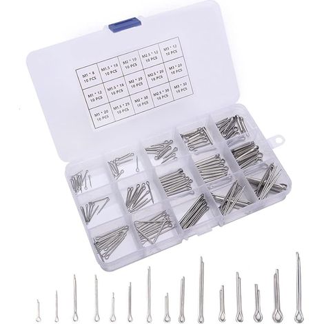 150 Pièces Goupilles Fendues Assortiment Kit, 15 Tailles Goupilles Fendues en Acier Inoxydable avec Boîte en Plastique, pour L'automobile, la Mécanique, le Garage Automobile, L'atelier
