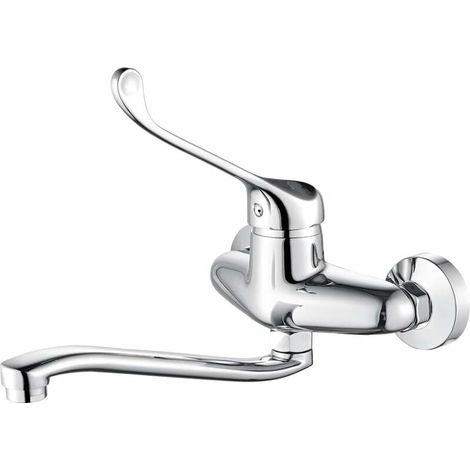 BRAVIX Bari - Mitigeur Lavabo avec Poignée Médicale, Robinet de Salle de Bains PMR, Chromé, Argent (1/5)