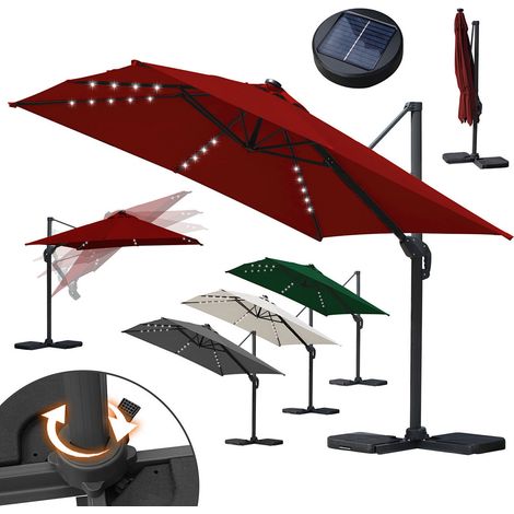 Randaco Sonnenschirm Ampelschirm,Ø 300 cm,UV-Schutz,Aluminium,mit LED,Rot