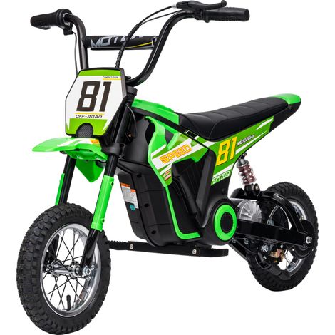 Kids Electric Motorbike, 24V Ride On Motorcycle with 3 Speeds Rear Suspension, Dirt Bike for 8-12 Years Old, Green (1/5)