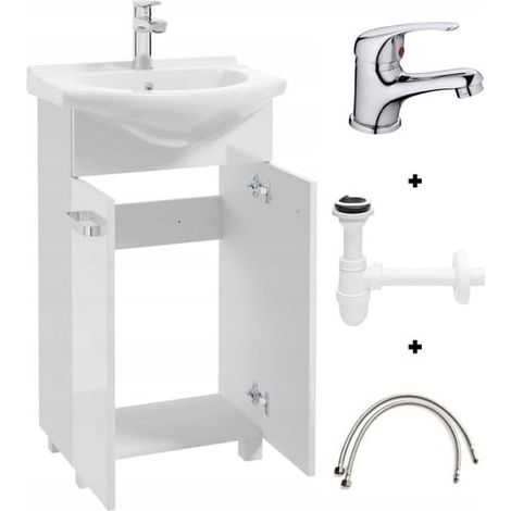 Conjunto de baño: mueble con lavabo 50 blanco sobre patas Mila (1/5)