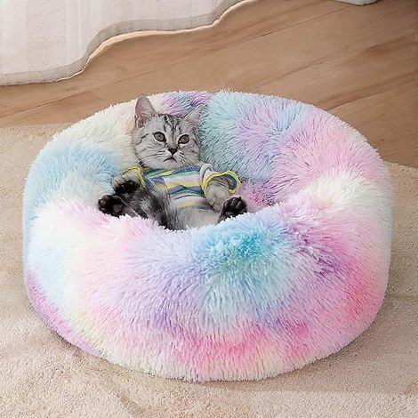 Panier rond en peluche douce et moelleuse, en fausse fourrure chaude et lavable, pour chiens et chats. Modèle original pour petits, moyens et grands animaux de compagnie. Soulage les articulations et (1/5)