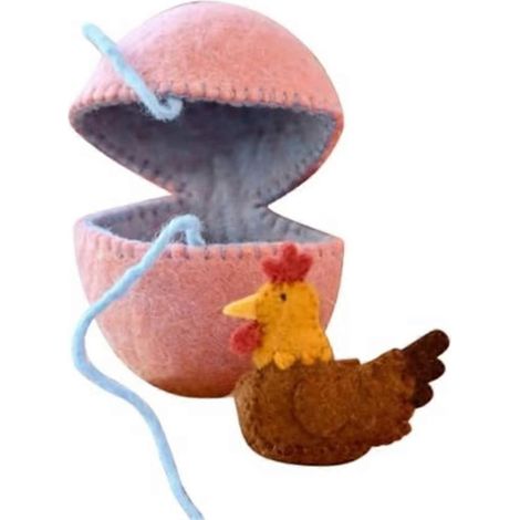 Œuf de Pâques en feutre de laine fait main avec une poule surprise - Décoration printanière écologique pour la maison et le jardin (1/5)