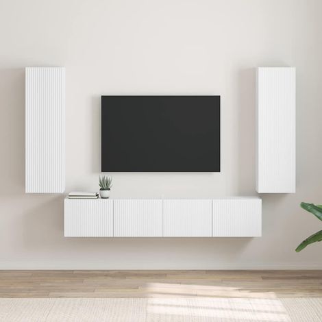 Meuble TV mural 2 pcs-Banc TV-Meuble Télé Blanc 30 x 31 x 100 cm Bois d'ingénierie (1/5)