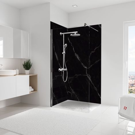 Schulte – Lot de 2 panneaux muraux 100 x 210 cm – Marbre de Carrare noir – Revêtement étanche pour douche – Installation facile sans travaux